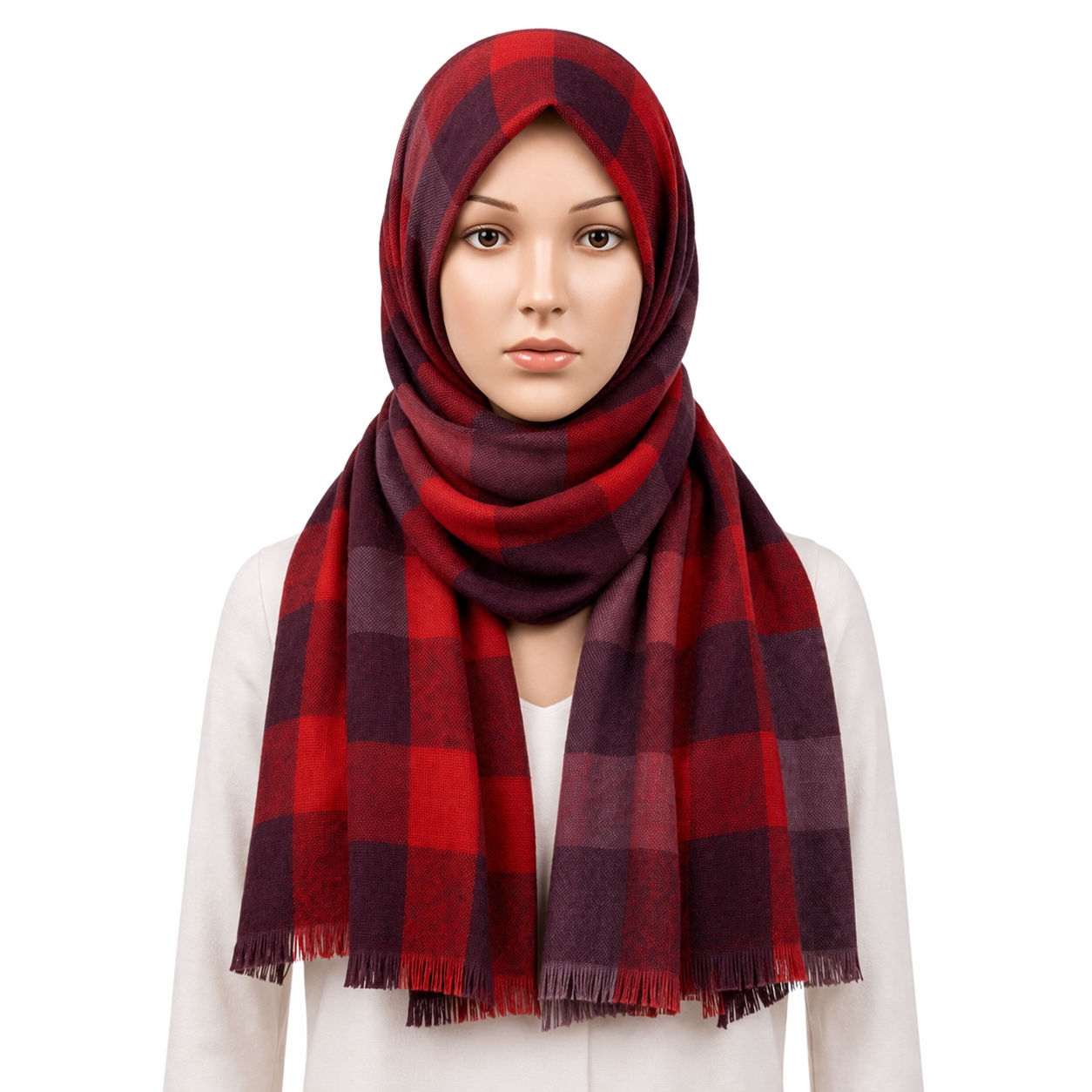 Brown Grey Colorblock Check Scarf